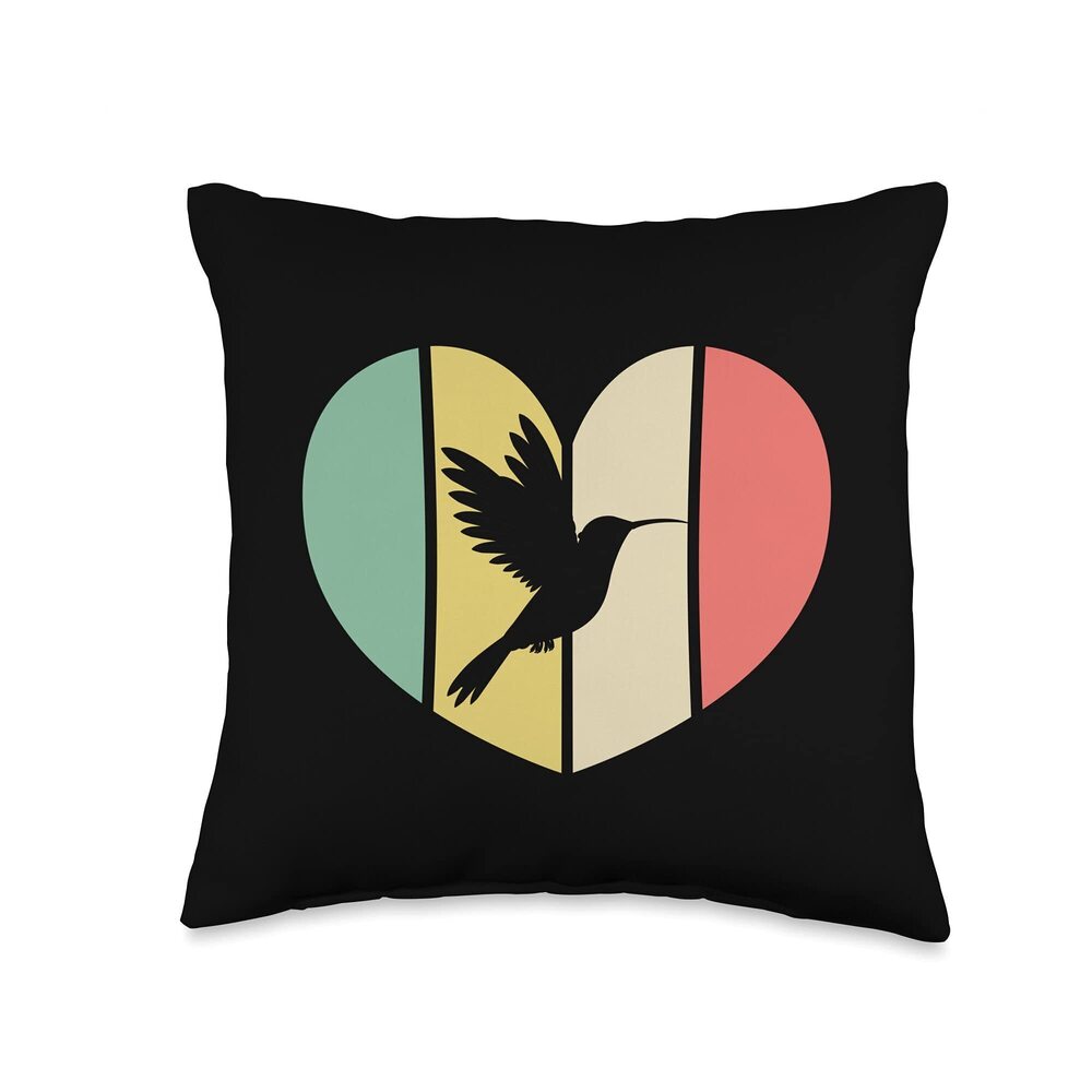 1407 Hummingbird Heart Birding Bird Watching Retro Throw Pillow